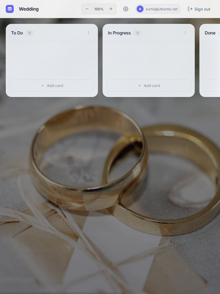 Kanbanditto board for wedding planning